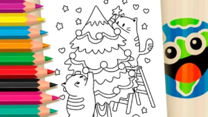 Desenho para colorir Desenho de Gatinhos na Árvore de Natal para Colorir - Imprimir PDF Grátis ou Pintar Online!