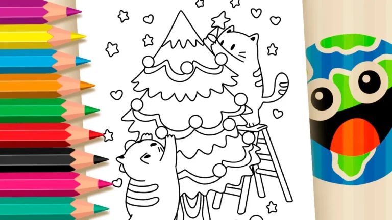 Desenho para colorir Desenho de Gatinhos na Árvore de Natal para Colorir - Imprimir PDF Grátis ou Pintar Online!
