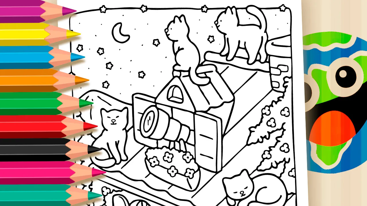 Desenho para Colorir Gatos no Telhado Coco Wyo – Pinte no Site ou Imprimir Grátis!