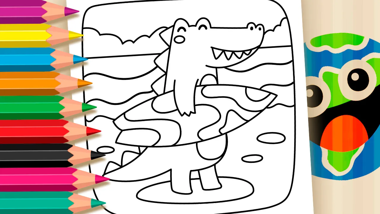Desenho para Colorir Jacaré Surfista – Pinte no Site ou Imprimir Grátis!