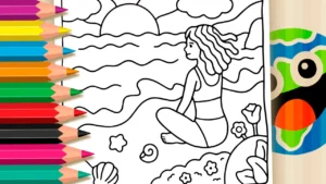Desenho para colorir Desenho Kawaii de Menina na Praia para Colorir - Imprimir PDF Grátis ou Pintar Online!