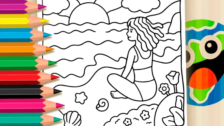 Desenho para colorir Desenho Kawaii de Menina na Praia para Colorir - Imprimir PDF Grátis ou Pintar Online!