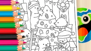 Desenho para colorir Desenho de Natal com Bichinhos Fofos para Colorir - Imprimir PDF Grátis ou Pintar Online!