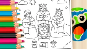 Desenho para colorir Desenho de Reis Magos para Colorir - Imprimir PDF Grátis ou Pintar Online!