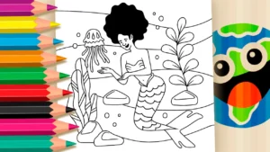 Desenho para colorir Desenho de Sereia com Cabelo Afro para Colorir - Imprimir PDF Grátis ou Pintar Online!