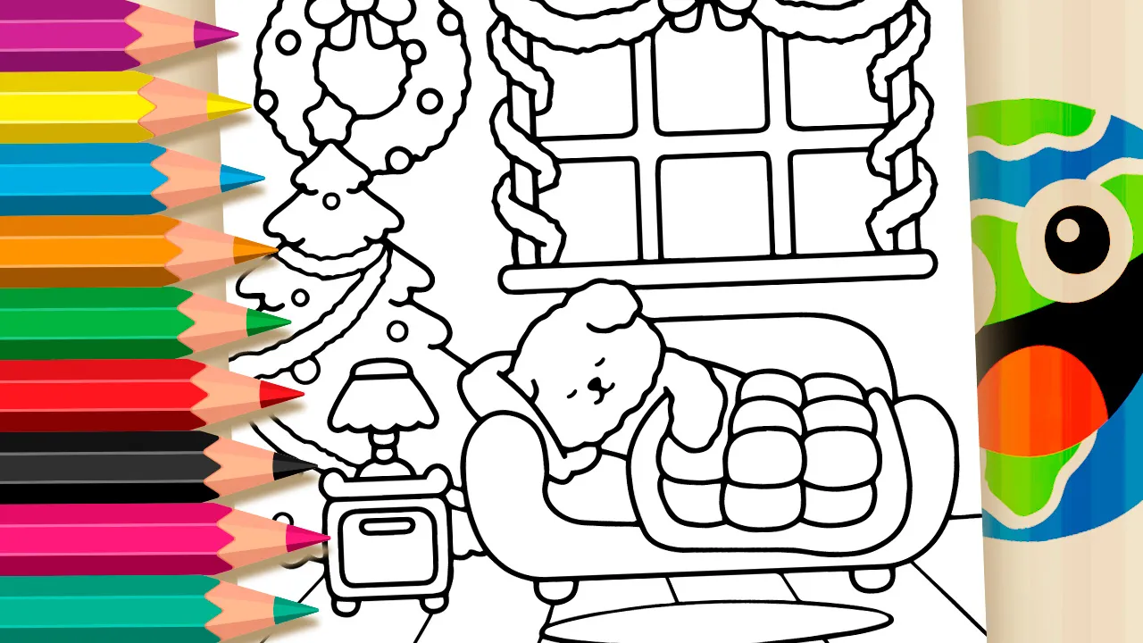Desenho Kawaii de Cachorrinho de Natal para Colorir – Imprimir PDF Grátis ou Pintar Online!
