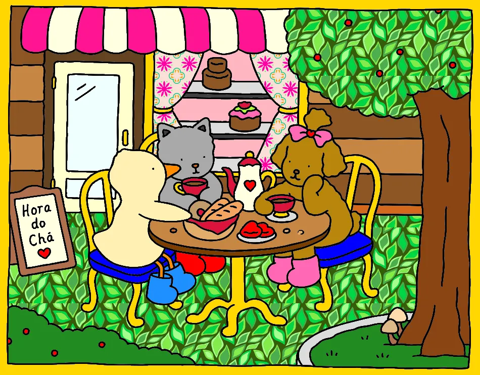 Entre cafés e doces conversas – Desenho Colorido Online para Pintar e Imprimir | Jogo de Colorir Grátis no Mundo dos Jogos - Imagem Destacada