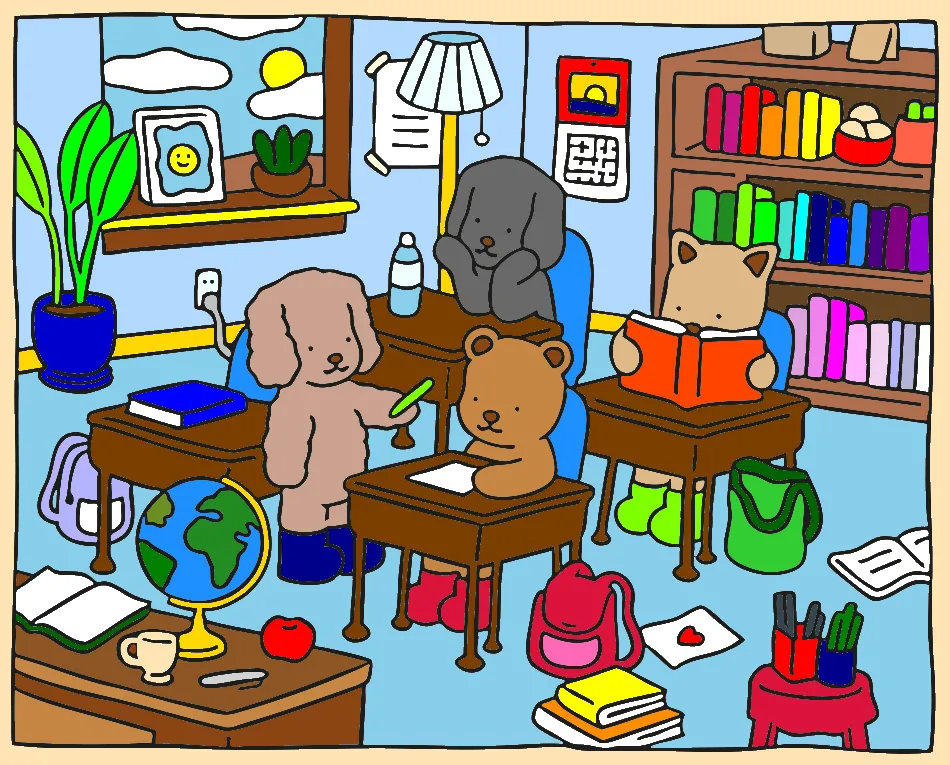 Escola e amigos – Desenho Colorido Online para Pintar e Imprimir | Jogo de Colorir Grátis no Mundo dos Jogos - Imagem Destacada