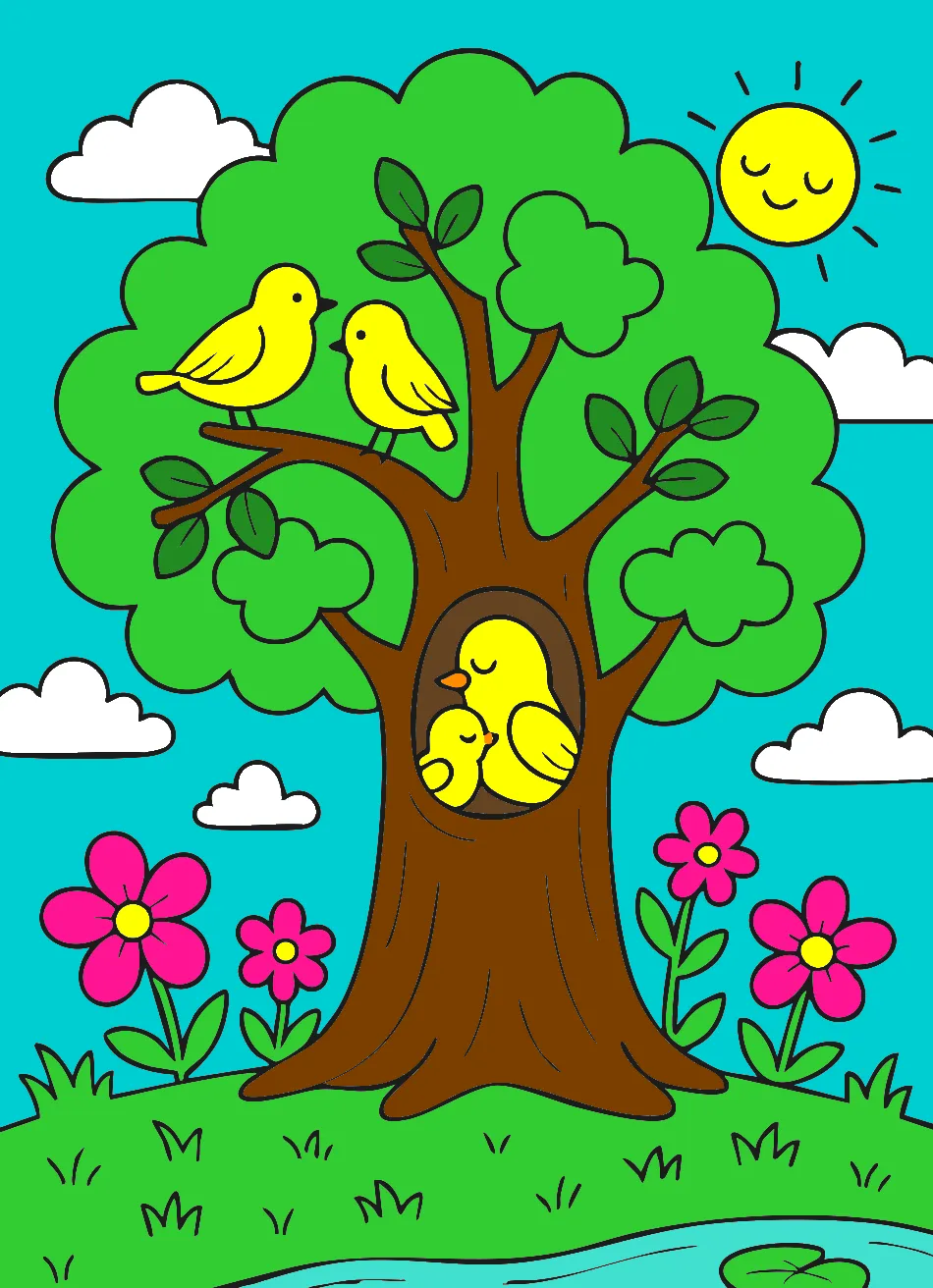 o dia de sol dos passarinhos – Desenho Colorido Online para Pintar e Imprimir | Jogo de Colorir Grátis no Mundo dos Jogos - Imagem Destacada