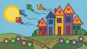 Um mundo incrível feito de papel recortado, onde tudo tem a forma de figuras geométricas coloridas e planas!