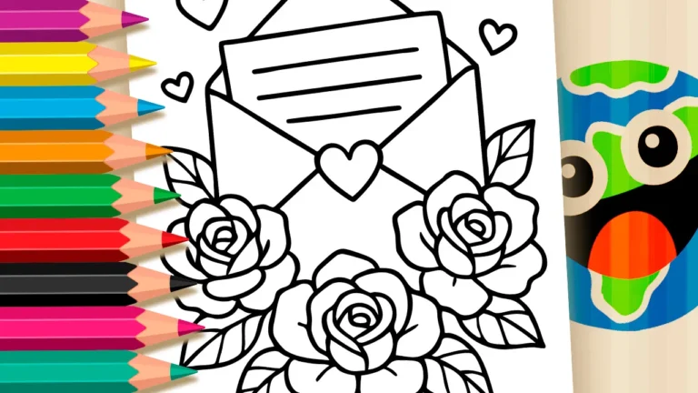 Desenho para colorir Desenho de Carta de Amor com Rosas para Colorir