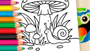 Desenho para colorir Desenho de Caramujos no Cogumelo Mágico para Colorir