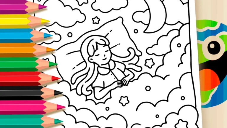 Desenho para colorir Desenho de Menina Sonhando nas Nuvens para Colorir