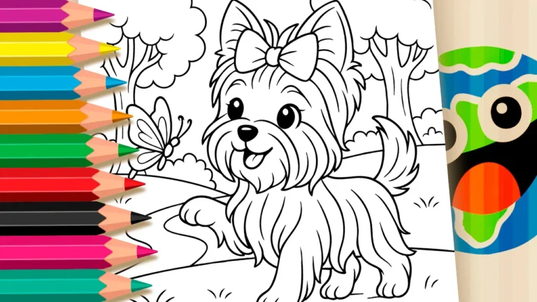 Desenho para colorir Desenho de Cachorrinho Yorkshire Brincando para Colorir