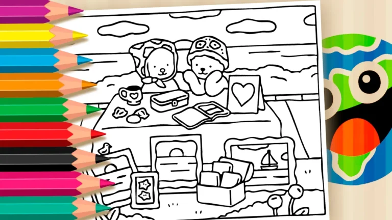 Desenho para colorir Desenho Kawaii de Lojinha de Arte na Praia para Colorir