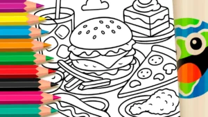 Desenho para colorir Desenho Kawaii de Banquete de Lanches e Fast Food para Colorir
