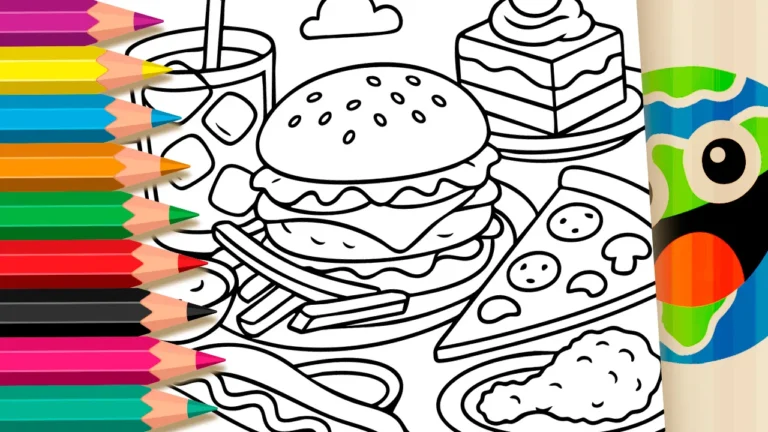 Desenho para colorir Desenho Kawaii de Banquete de Lanches e Fast Food para Colorir