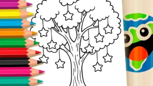 Desenho para colorir Desenho de Árvore dos Desejos com Estrelas para Colorir