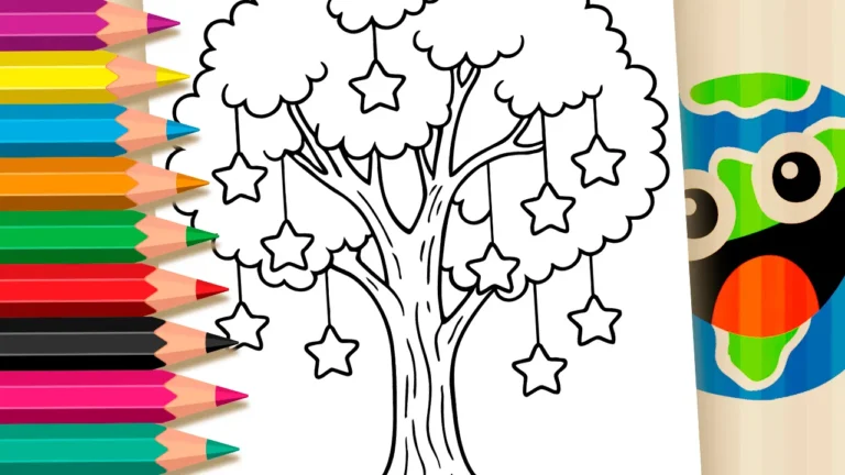 Desenho para colorir Desenho de Árvore dos Desejos com Estrelas para Colorir