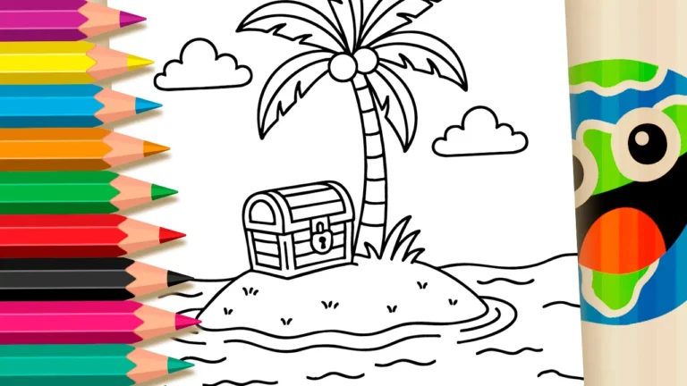 Desenho para colorir Desenho de Ilha do Tesouro Kawaii para Colorir