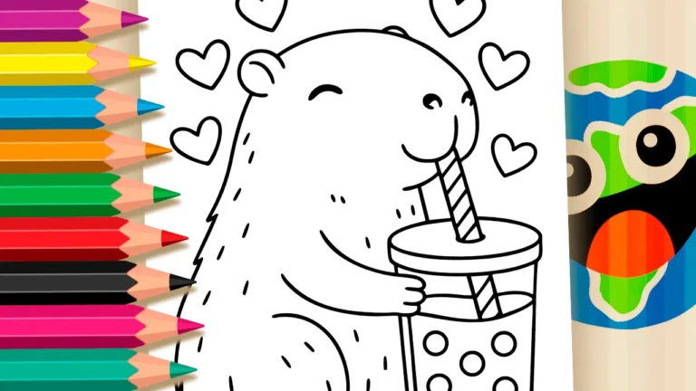 Desenho para colorir Desenho Kawaii de Capivara Tomando Milk Shake para Colorir - Imprimir PDF Grátis ou Pintar Online!