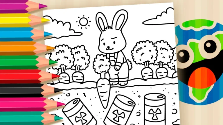 Desenho para colorir Desenho de Coelho e a Cenoura Radioativa para Colorir