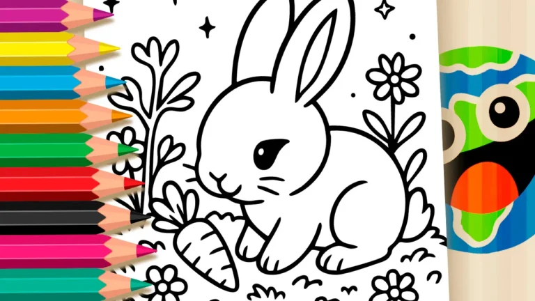 Desenho para colorir Desenho de Coelhinha na Floresta Noturna Estrelada para Colorir