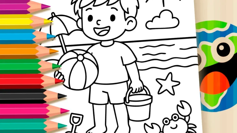 Desenho para colorir Desenho de Dia de Verão na Praia para Colorir