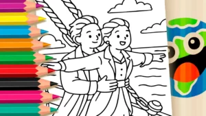 Desenho para colorir Desenho de Cena do Titanic Kawaii para Colorir