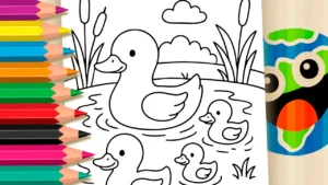 Desenho para colorir Desenho de Pata e Patinhos para Colorir