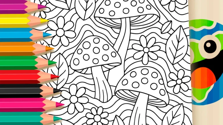 Desenho para colorir Desenho de Cogumelos e Flores Mágicas: Arteterapia