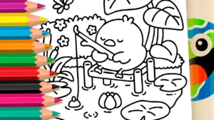 Desenho para colorir Desenho de Bichinho Fofinho Pescando para Colorir e Imprimir