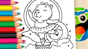 Desenho para colorir Desenho de Capivara Bailarina Kawaii para Colorir