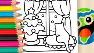 Desenho de Gato no Natal para Colorir – Imprimir PDF Grátis ou Pintar Online!