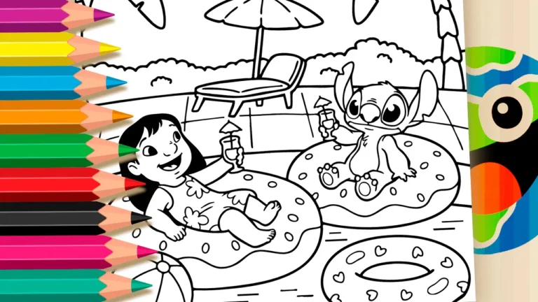Desenho para colorir Desenho de Lilo e Stitch de Férias para Colorir