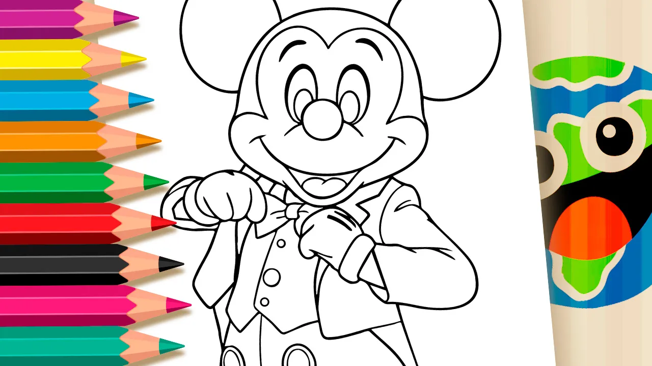 Desenho do Mickey da Disneyland para colorir - Mickey de smoking ajustando a gravata borboleta - imprimir PDF ou colorir online grátis