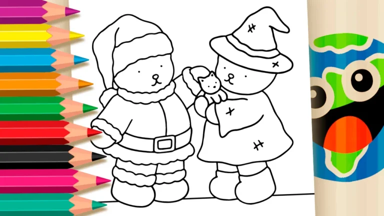 Desenho para colorir Desenho Kawaii de Papai Noel e Bruxinha para Colorir