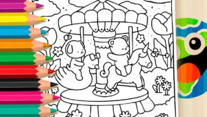Desenho para colorir Desenho de Carrossel Fofo para Colorir