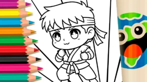 Desenho de Ryu Street Fighter Fofo para Colorir – Imprimir PDF ou Pintar Online