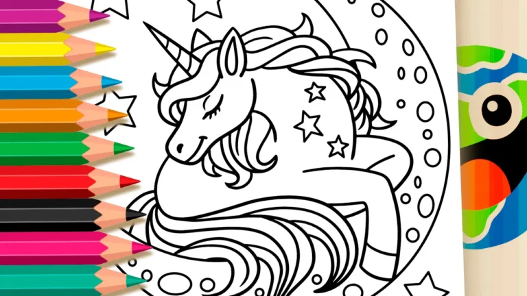 Desenho para colorir Desenho de Unicórnio na Lua para Colorir