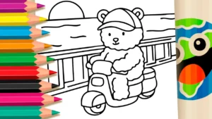 Desenho para colorir Desenho de Ursinho na Motinha para Colorir