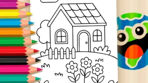 Desenho para colorir Desenho de Casinha com Jardim Florido para Colorir