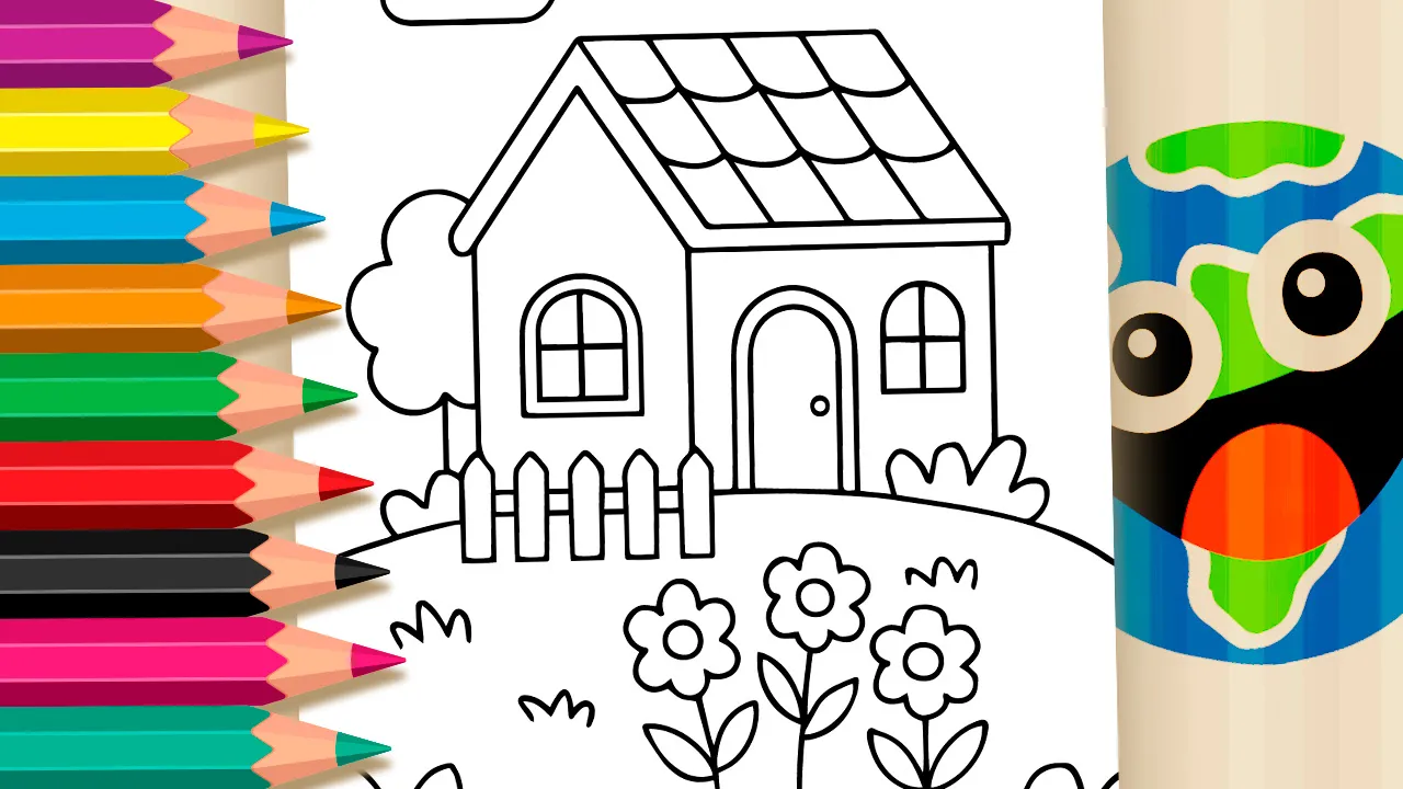 Desenho de Casinha com Jardim Florido para Colorir