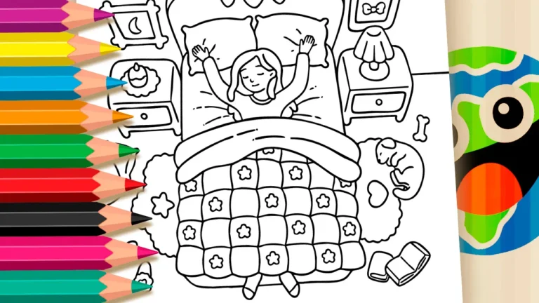 Desenho para colorir Desenho de Menina Espreguiçando na Cama para Colorir