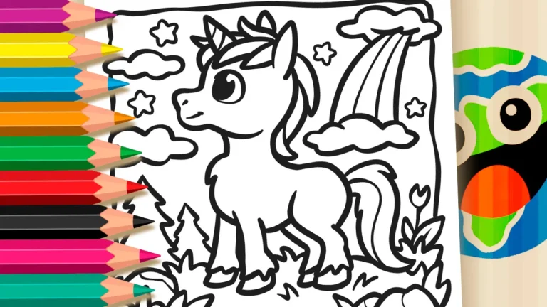 Desenho para colorir Desenho Kawaii de Unicórnio com Arco-íris - Imprimir PDF Grátis ou Pintar Online!