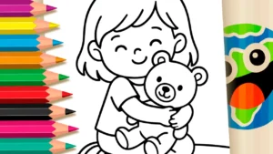 Desenho para colorir Desenhos para Colorir: O Abraço Carinhoso da Menina e o Ursinho