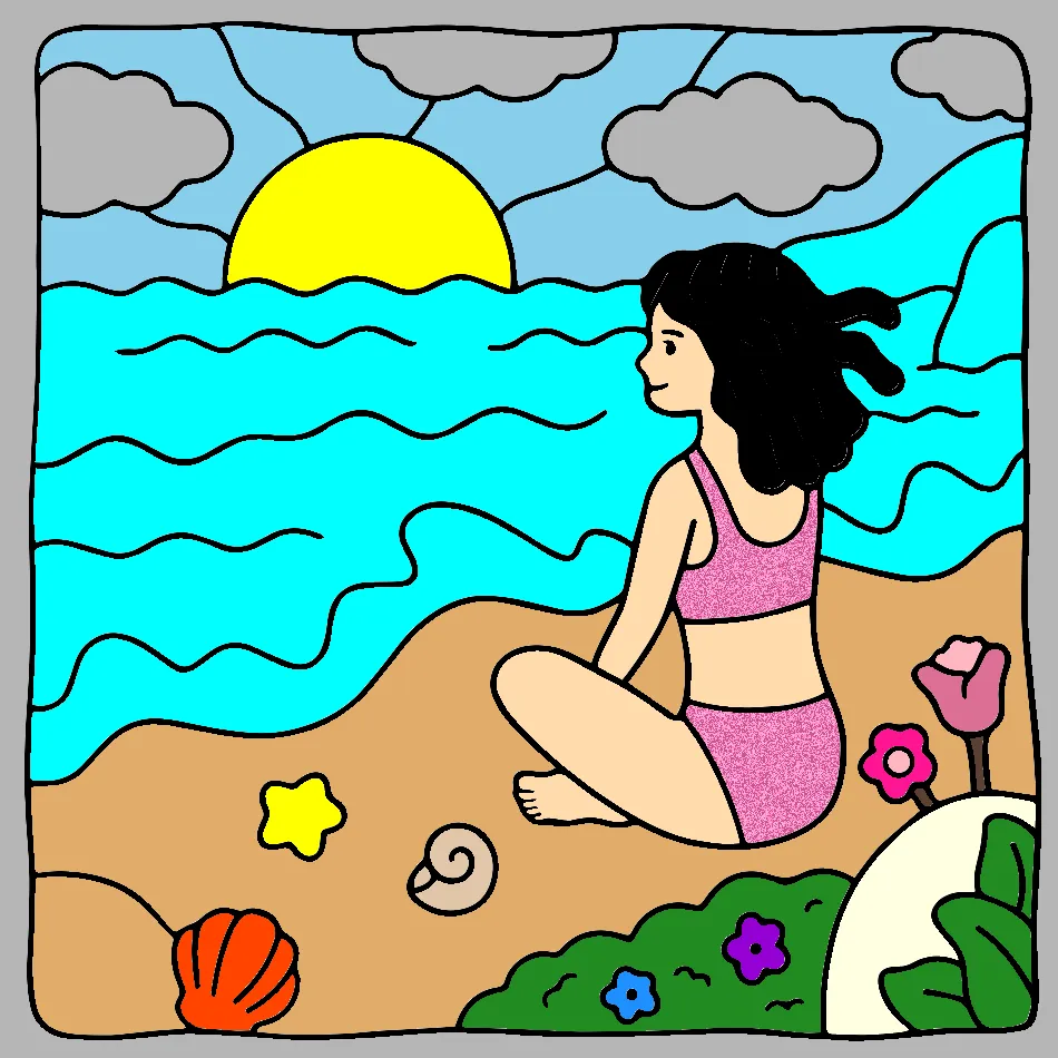 Eu na praia olhando o mar – Desenho Colorido Online para Pintar e Imprimir | Jogo de Colorir Grátis no Mundo dos Jogos - Imagem Destacada