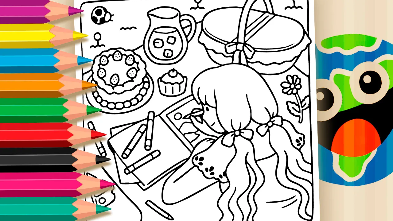 Desenho de Menina Criativa no Piquenique para Colorir