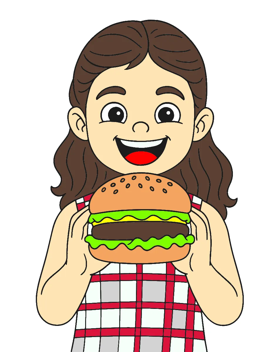 menina do handurguer – Desenho Colorido Online para Pintar e Imprimir | Jogo de Colorir Grátis no Mundo dos Jogos - Imagem Destacada