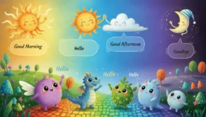 Um céu mágico onde o Sol e a Lua são amigos que passam o dia todo acenando "oi" e "tchau" um para o outro!